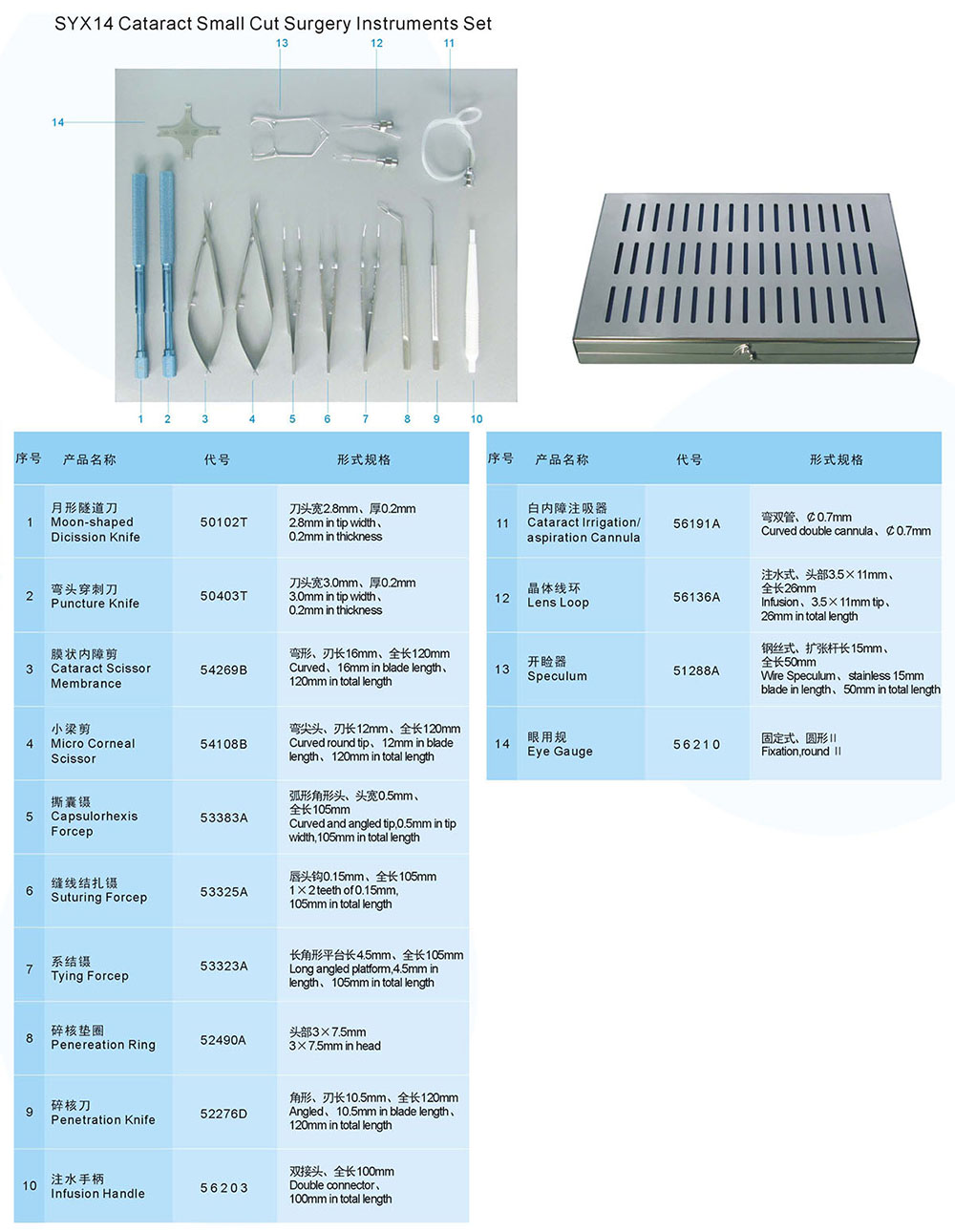 SYX14 Cataract Small Cut Surgical Instrument Set